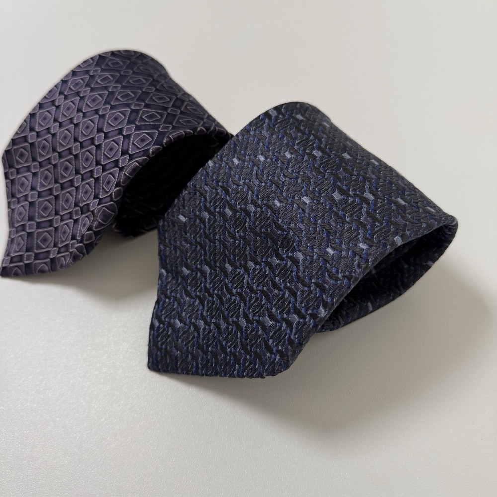 Lot Of 2 Bachrach Silk Necktie Purple Blue 60"x3.5" Geometric Classic Simple - Picture 10 of 14